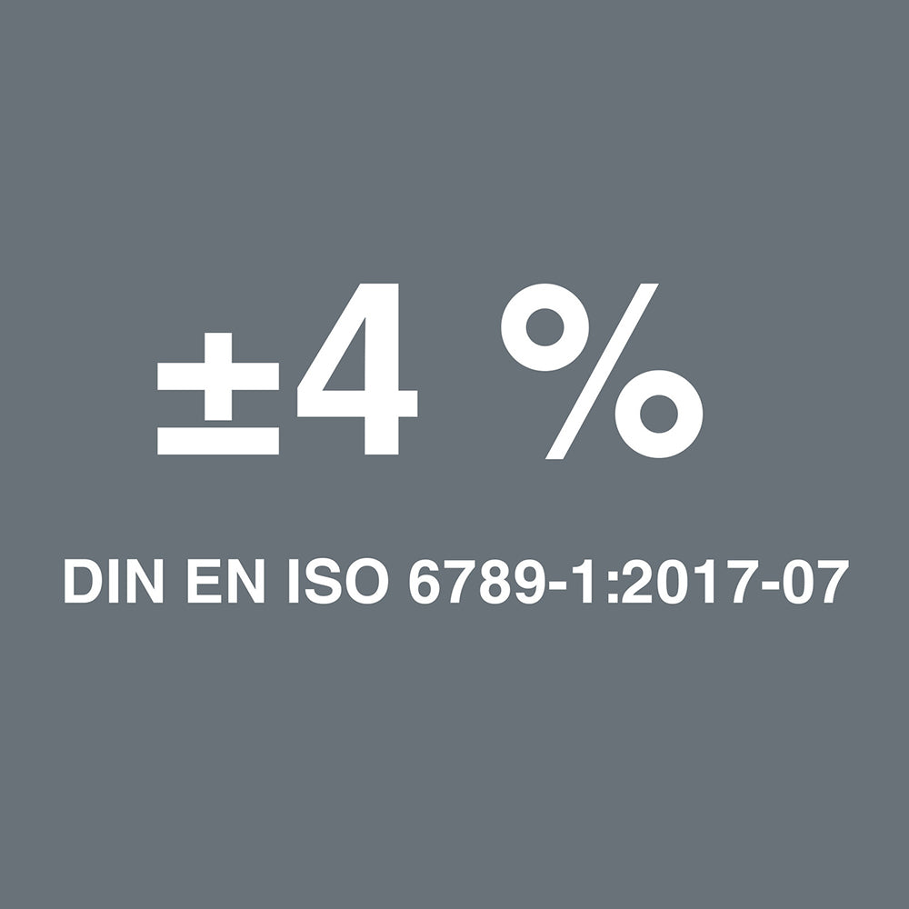 Precise to +/- 4% as per DIN EN ISO 6789-1:2017-07.