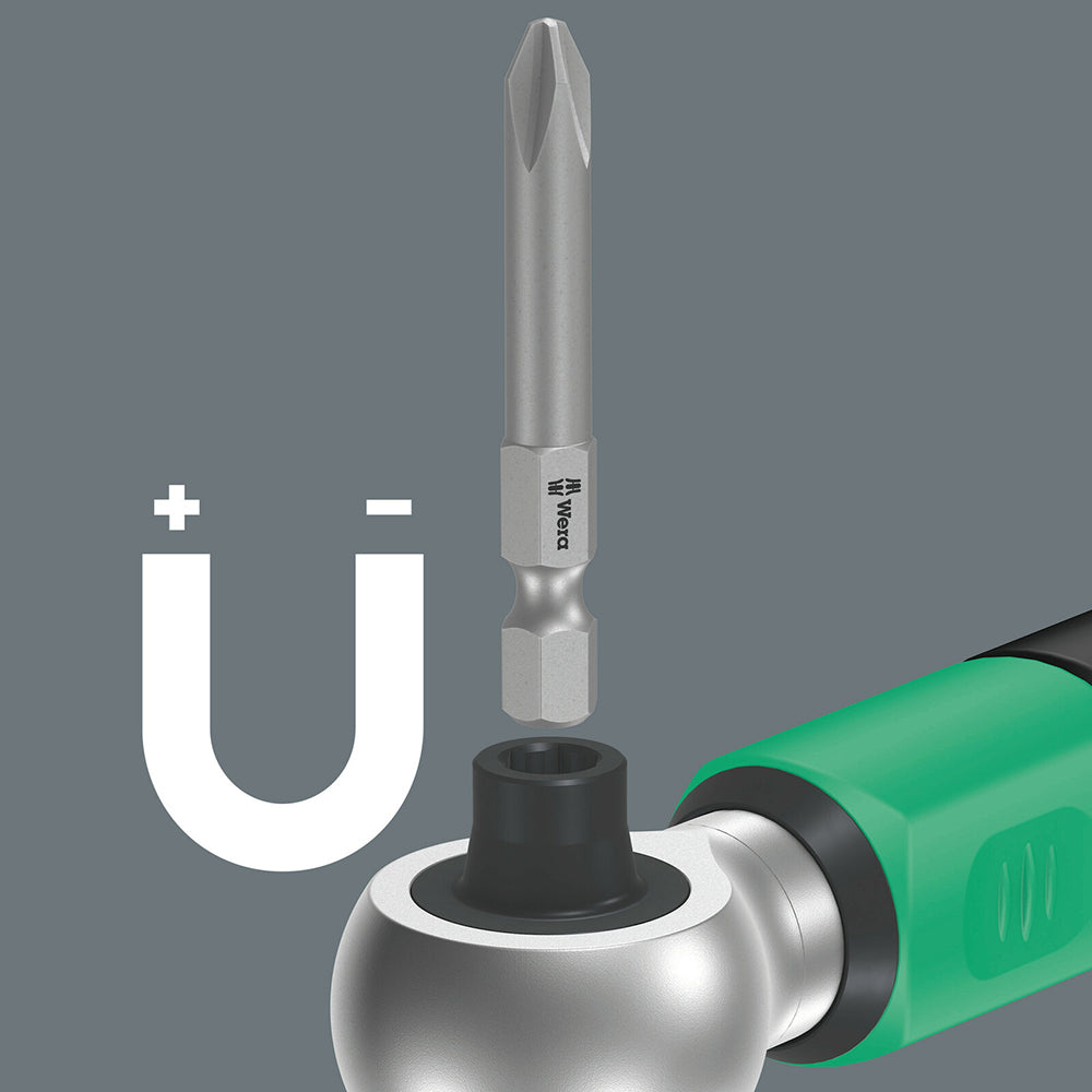 The Safe-Torque A 2 torque wrench has a ?" bit mounting with a strong permanent magnet and is suitable for bits with 1/4" external hexagon drive as per DIN ISO 1173-C 6.3 and E 6.3 and Wera connection series 1 and 4.